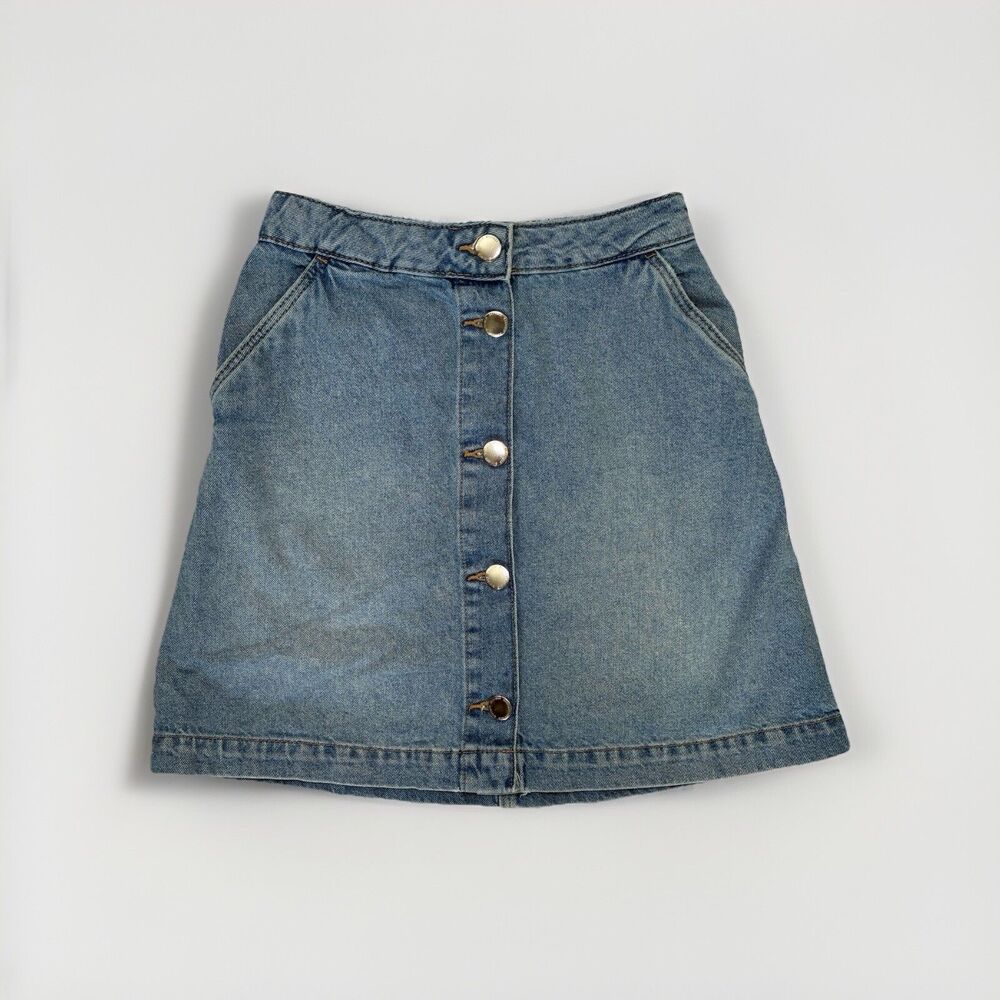 Y2K 90s Divided Button Front Mini Blue Denim Skirt Sz 0 Festival Western Indie